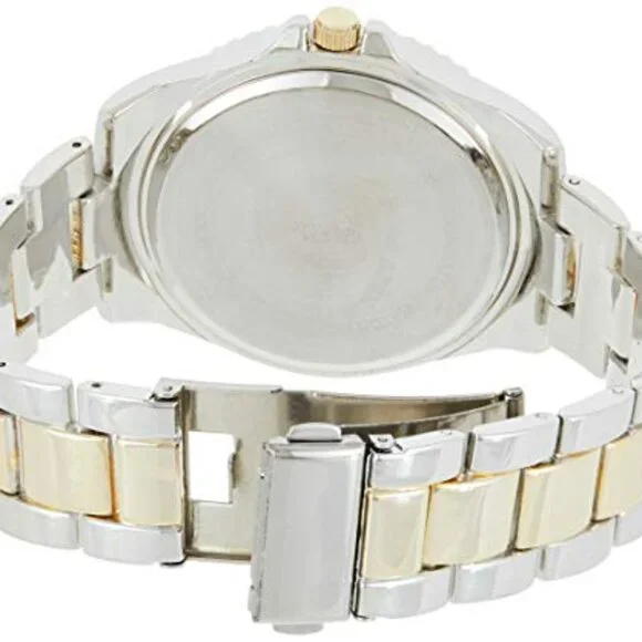 Men's Two-Tone Metal Watch Quartz Analog 45mm Case Fold-Over Clasp